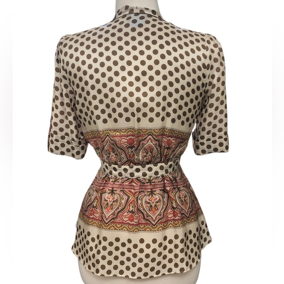 BCBGMaxAzria 100% Silk Polka Dot and Paisley Print Wrap Blouse - Picture 6 of 9